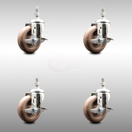 Service Caster 4 Inch 316SS High Temp Glass Filled Nylon 10mm Stem Caster Set Brake SCC SCC-SS316TS20S414-GFNSHT-TLB-M1015-4